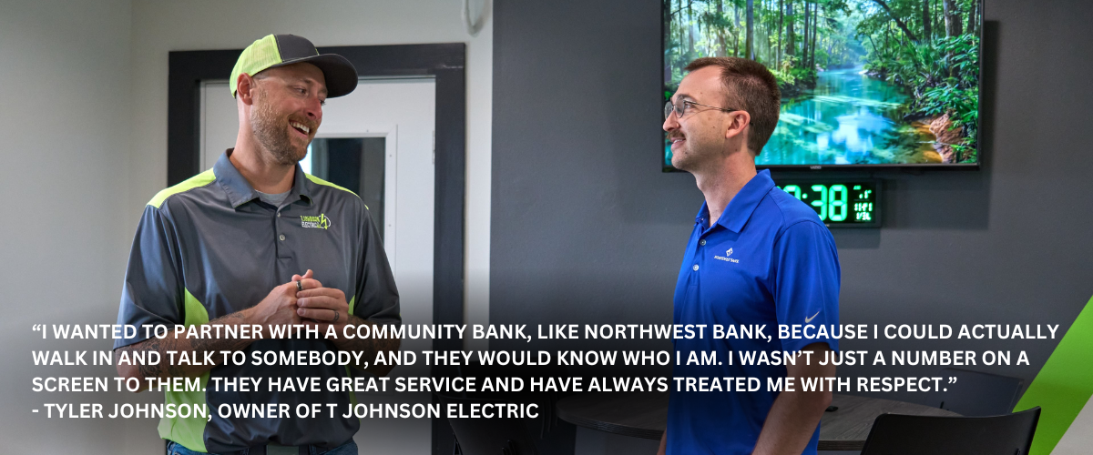 Tyler and Jacob Image of Tyler Johnson, Owner of T Johnson Electric and Jacob Meyers an Ag/Commercial Banker at Northwest Bank in Spencer Iowa