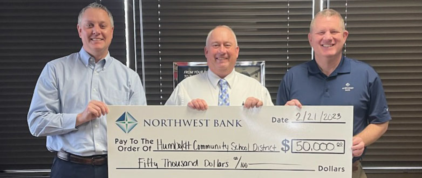 Northwest Bank: Humboldt Wildcats - New Training Facility Donation $50,000 - 3.23