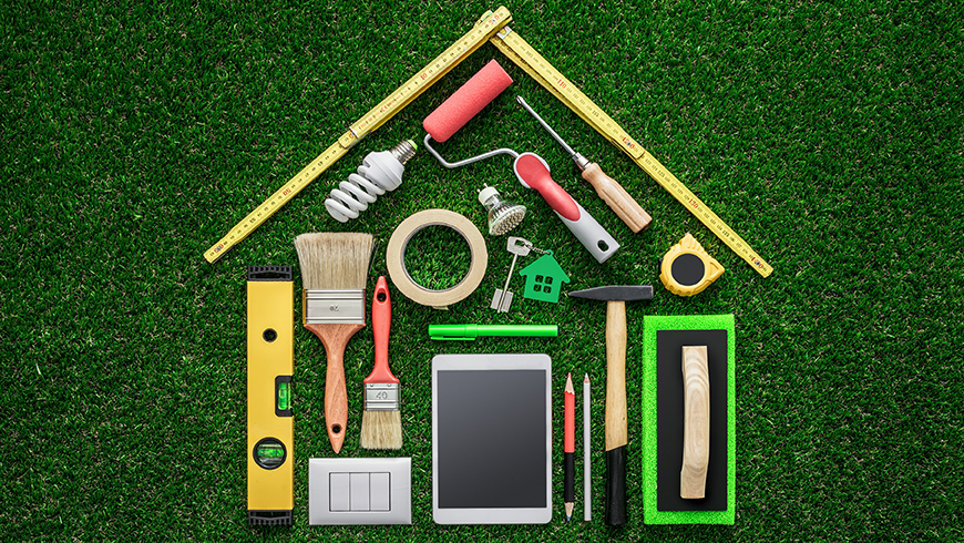 image of home improvement tool on green background