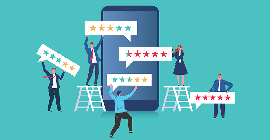image of people with star ratings and phone