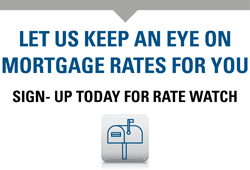 Image of a mailbox icon stating let us keep an eye on mortgage rates for you sign up for rate watch